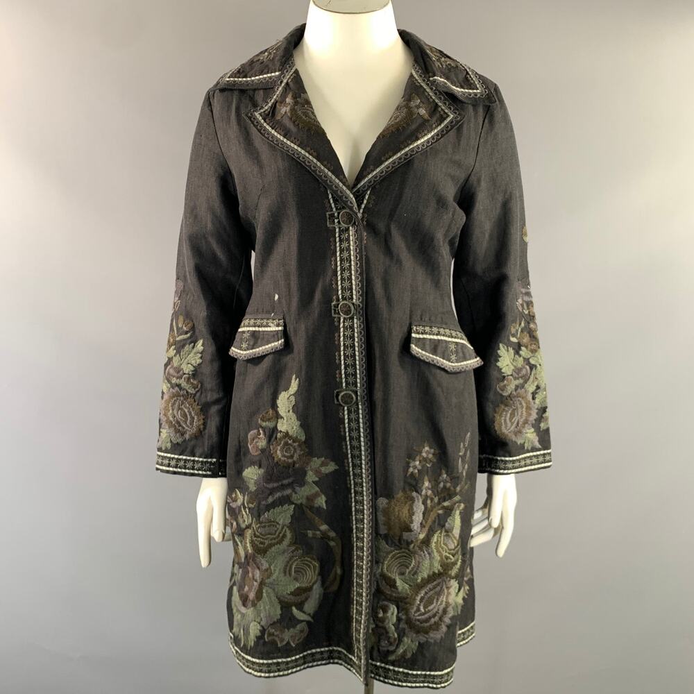 DB SPORT Size XL Black Grey Silk Blend Floral Single breasted Coat